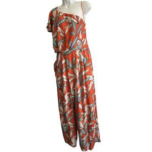 Flirty Tropical Off One Shoulder Jumpsuit Womens XL Coconinno Wide Leg